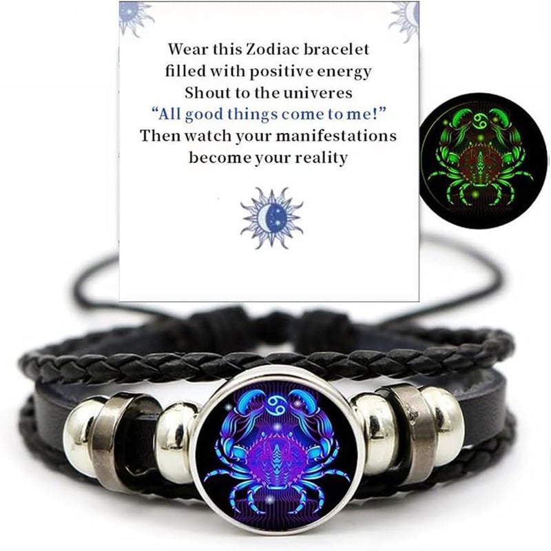 VBWEOI Store Gleym Bracelet, Zodiac Signs Spirit Bracelet, Multilayer Adjustable 12 Constellation Zodiac PU Leather Bracelet, Gleym Manifestation Bracelet Jewelry Gifts for Women and Man - Image 1
